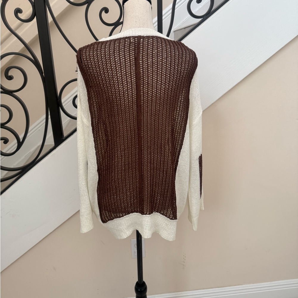 POL Oversized Brown and Cream Open Knit Sweater - Picture 7 of 11